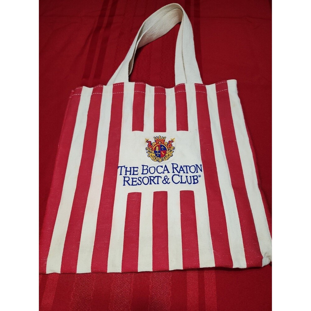 Vintage The Boca Raton Resort Club Canvas Beach Tote Bag Cabana Stripe Rare